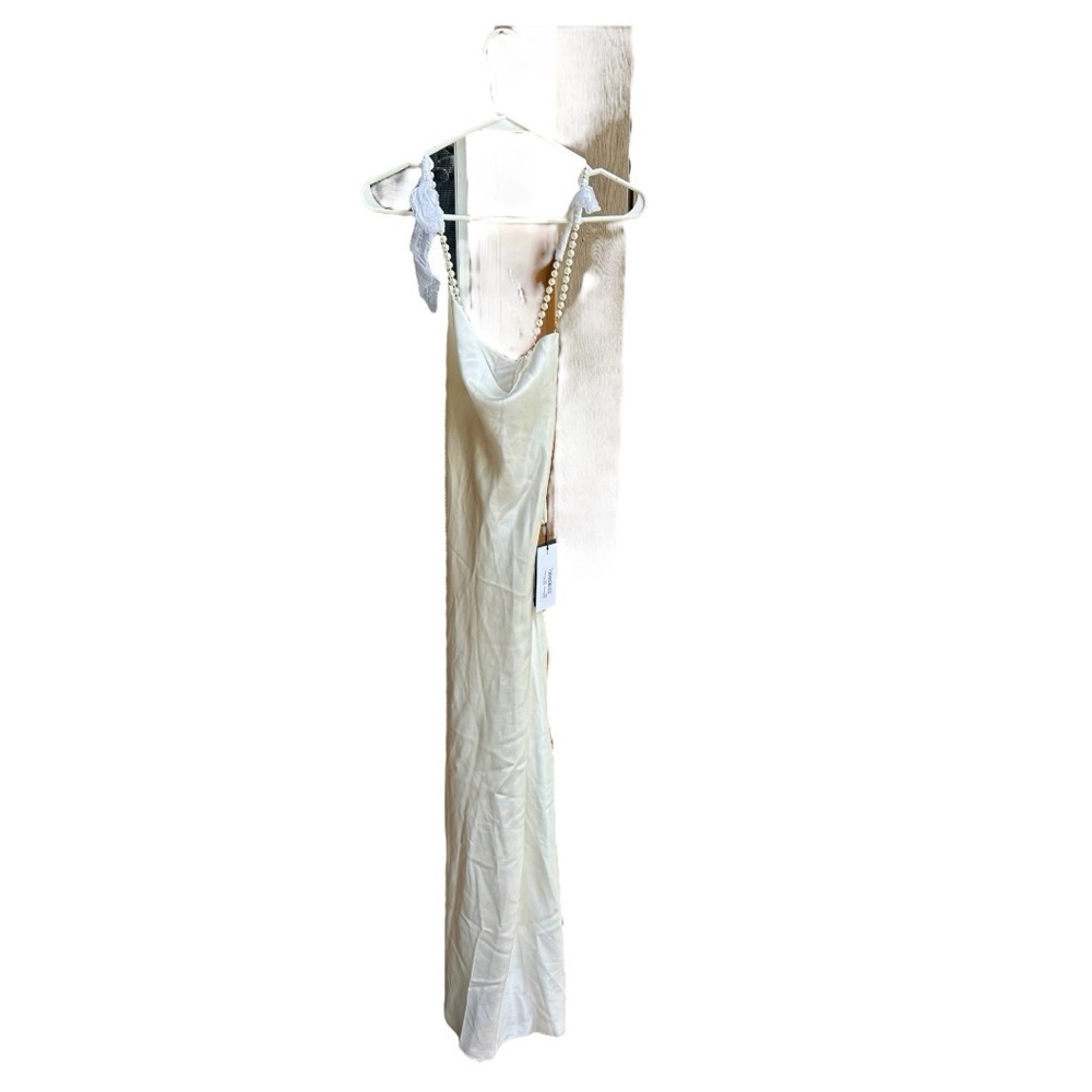 NWT Retrofete Electra Pearl Strap Maxi Satin Open Back Cowl Neck Dress White - Picture 2 of 11